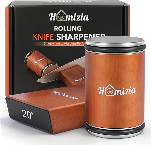 Knife Sharpener Tool - Rolling Knife Sharpener Kit – Diamond & Ceramic Discs, Magnetic 15° & 20° Angle Guide, 2-Stage Manual Knife Sharpening Fast & Safe for Any Hardness Ideal Gift