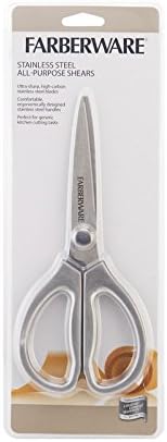 All Purpose High Carbon Stainless Steel Shears with Contoured Handles, Silver