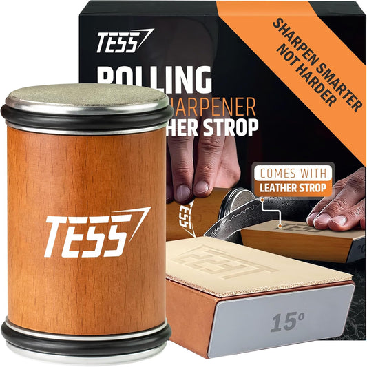 Rolling Knife Sharpener Kit – Diamond & Ceramic Discs, 15° & 20° Magnetic Angle Holder & Built-In Leather Strop – Kitchen & Chef Knife Sharpening Tool in Beech Wood, Razor-Sharp Edge in Minutes