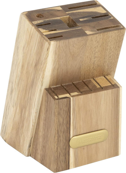 15-Piece Knife Block Set, High-Carbon Stainless Steel Kitchen Knife Set with Triple Rivet Gold Endcap Handles and Slim Wood Block, White