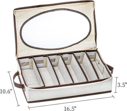 Silverware Organizer with Zipper Lid, 16.5"×10.6"×3.5" Flatware Storage Box with Adjustable Dividers and Handles, Portable Cutlery Holder Utensil Case for Spoon, Fork, Knife, 6 Compartment