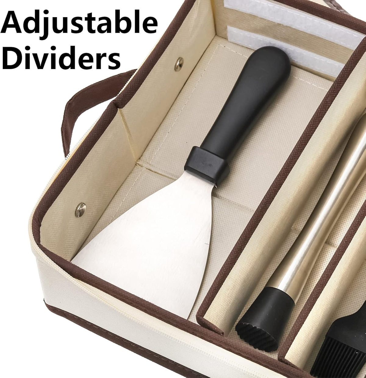 Silverware Organizer with Zipper Lid, 16.5"×10.6"×3.5" Flatware Storage Box with Adjustable Dividers and Handles, Portable Cutlery Holder Utensil Case for Spoon, Fork, Knife, 6 Compartment