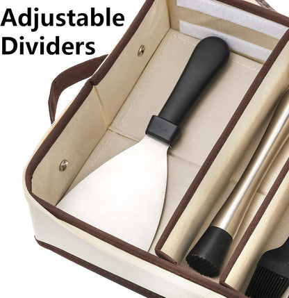 Silverware Organizer with Zipper Lid, 16.5"×10.6"×3.5" Flatware Storage Box with Adjustable Dividers and Handles, Portable Cutlery Holder Utensil Case for Spoon, Fork, Knife, 6 Compartment