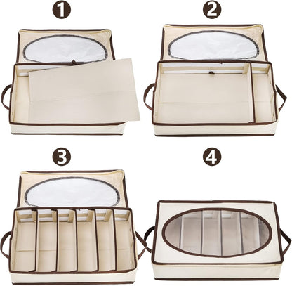 Silverware Organizer with Zipper Lid, 16.5"×10.6"×3.5" Flatware Storage Box with Adjustable Dividers and Handles, Portable Cutlery Holder Utensil Case for Spoon, Fork, Knife, 6 Compartment