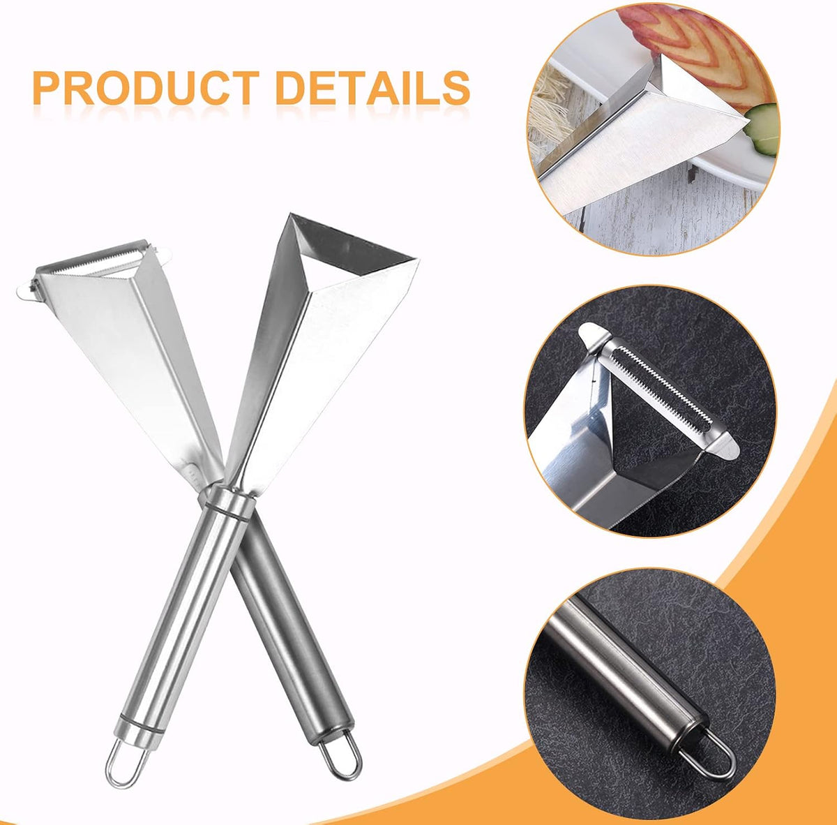 Fruit Carving Knife, 2 Pack Fruit Cutter, Stainless Steel Vegetable Carving Tools, Triangular Shape DIY Carving Knives for Home Kitchen Platter Tray Decoration（Silver）