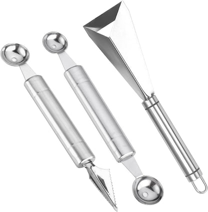 Fruit Carving Knife, 2 Pack Fruit Cutter, Stainless Steel Vegetable Carving Tools, Triangular Shape DIY Carving Knives for Home Kitchen Platter Tray Decoration（Silver）