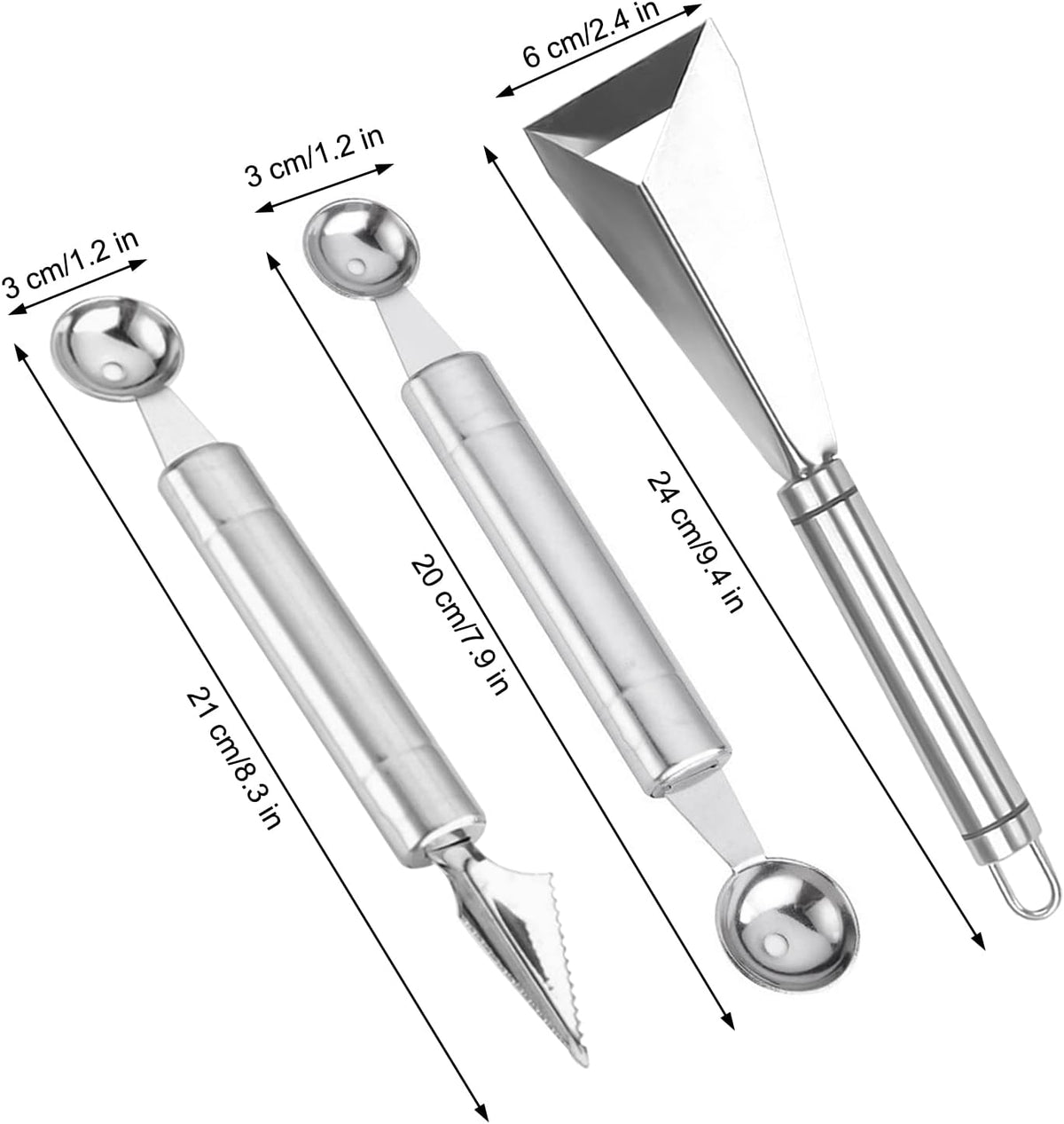 Fruit Carving Knife, 2 Pack Fruit Cutter, Stainless Steel Vegetable Carving Tools, Triangular Shape DIY Carving Knives for Home Kitchen Platter Tray Decoration（Silver）