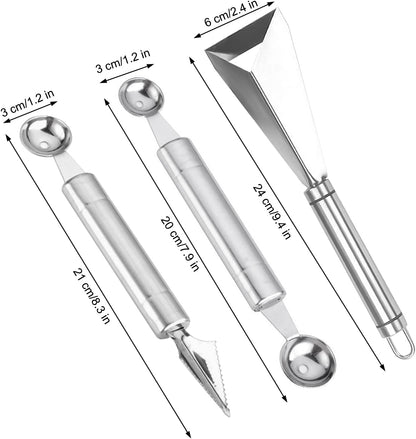 Fruit Carving Knife, 2 Pack Fruit Cutter, Stainless Steel Vegetable Carving Tools, Triangular Shape DIY Carving Knives for Home Kitchen Platter Tray Decoration（Silver）