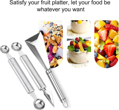 Fruit Carving Knife, 2 Pack Fruit Cutter, Stainless Steel Vegetable Carving Tools, Triangular Shape DIY Carving Knives for Home Kitchen Platter Tray Decoration（Silver）