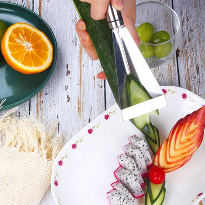 Fruit Carving Knife, 2 Pack Fruit Cutter, Stainless Steel Vegetable Carving Tools, Triangular Shape DIY Carving Knives for Home Kitchen Platter Tray Decoration（Silver）
