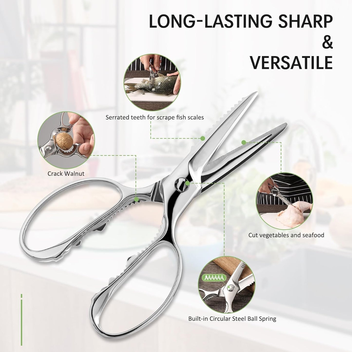 Heavy Duty Kitchen Scissors, Kitchen Shears for Meat, Chicken, Fish, Poultry, Herb and Bread - Stainless Steel Detachable All Purpose Cooking Shears, Dishwasher Safe