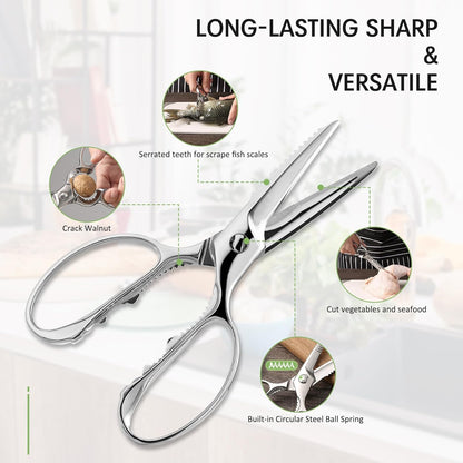 Heavy Duty Kitchen Scissors, Kitchen Shears for Meat, Chicken, Fish, Poultry, Herb and Bread - Stainless Steel Detachable All Purpose Cooking Shears, Dishwasher Safe