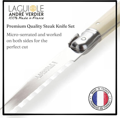 Laguiole 6-Piece Steak Knife Set Debutant Collection Stainless-Steel and Resin Handle in Ivory