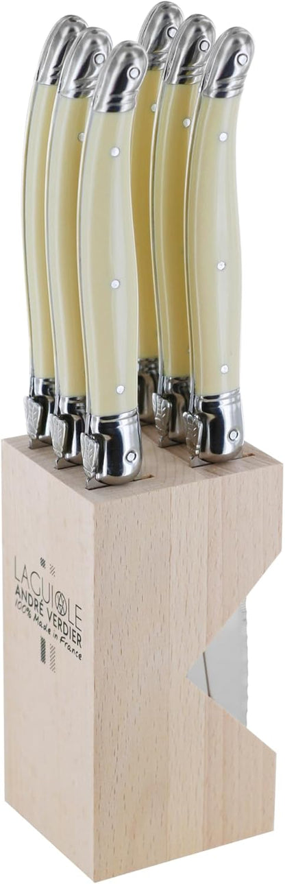 Laguiole 6-Piece Steak Knife Set Debutant Collection Stainless-Steel and Resin Handle in Ivory