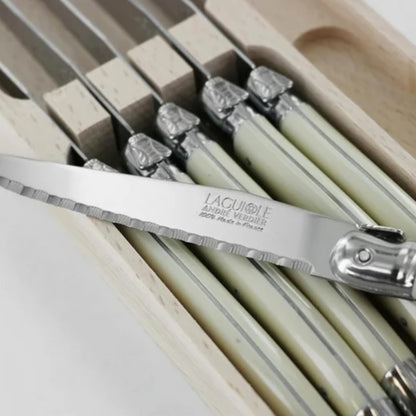 Laguiole 6-Piece Steak Knife Set Debutant Collection Stainless-Steel and Resin Handle in Ivory