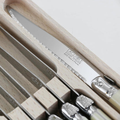 Laguiole 6-Piece Steak Knife Set Debutant Collection Stainless-Steel and Resin Handle in Ivory