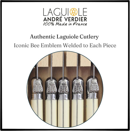 Laguiole 6-Piece Steak Knife Set Debutant Collection Stainless-Steel and Resin Handle in Ivory