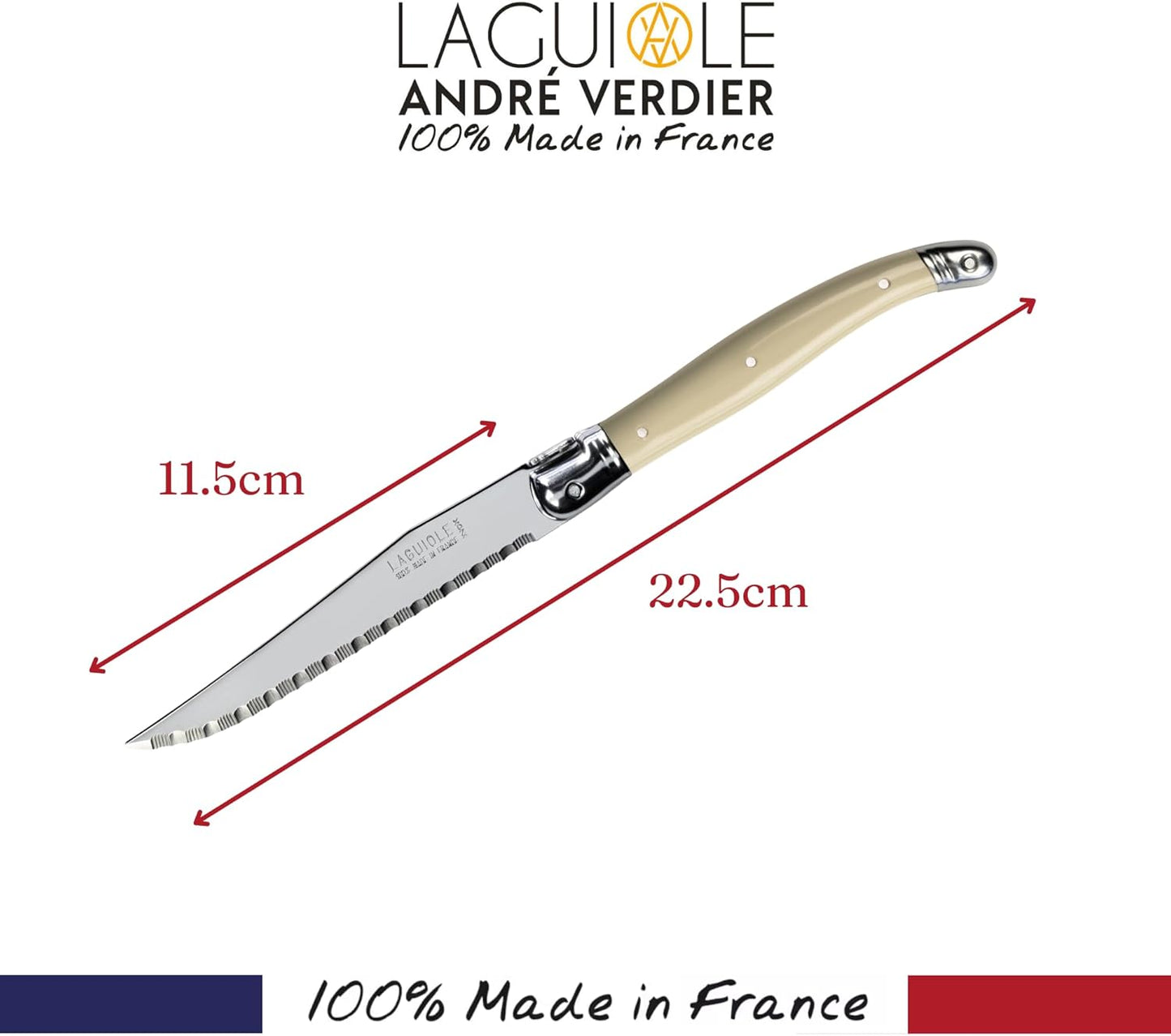 Laguiole 6-Piece Steak Knife Set Debutant Collection Stainless-Steel and Resin Handle in Ivory