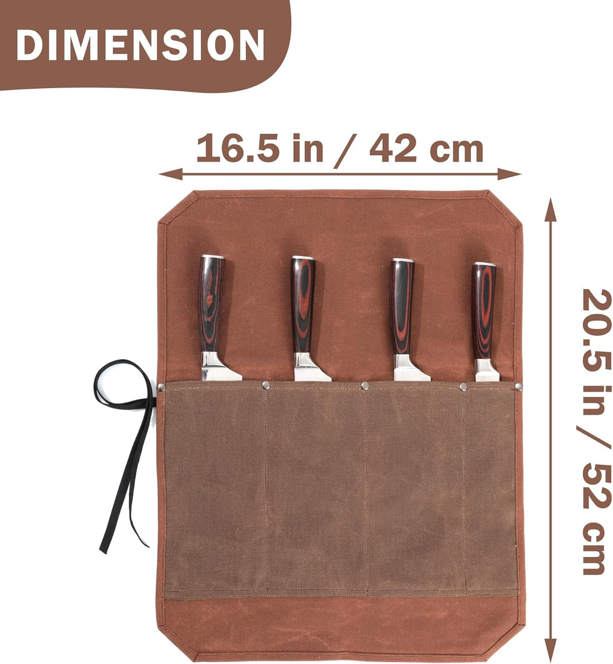 16OZ Waxed Canvas Knife Roll Bag - Heavy Duty Chef Knife Carrier with 4 Slots + Cut-Proof Protection, Stylish Two-Color Design in Brown & Grey for Chefs (20.5" x 16.5")