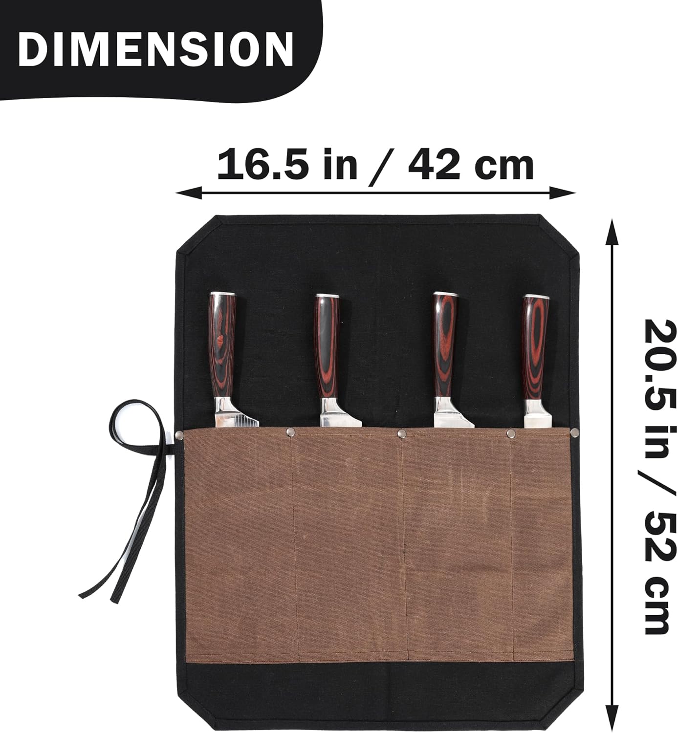 16OZ Waxed Canvas Knife Roll Bag - Heavy Duty Chef Knife Carrier with 4 Slots + Cut-Proof Protection, Stylish Two-Color Design in Brown & Grey for Chefs (20.5" x 16.5")