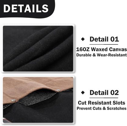 16OZ Waxed Canvas Knife Roll Bag - Heavy Duty Chef Knife Carrier with 4 Slots + Cut-Proof Protection, Stylish Two-Color Design in Brown & Grey for Chefs (20.5" x 16.5")
