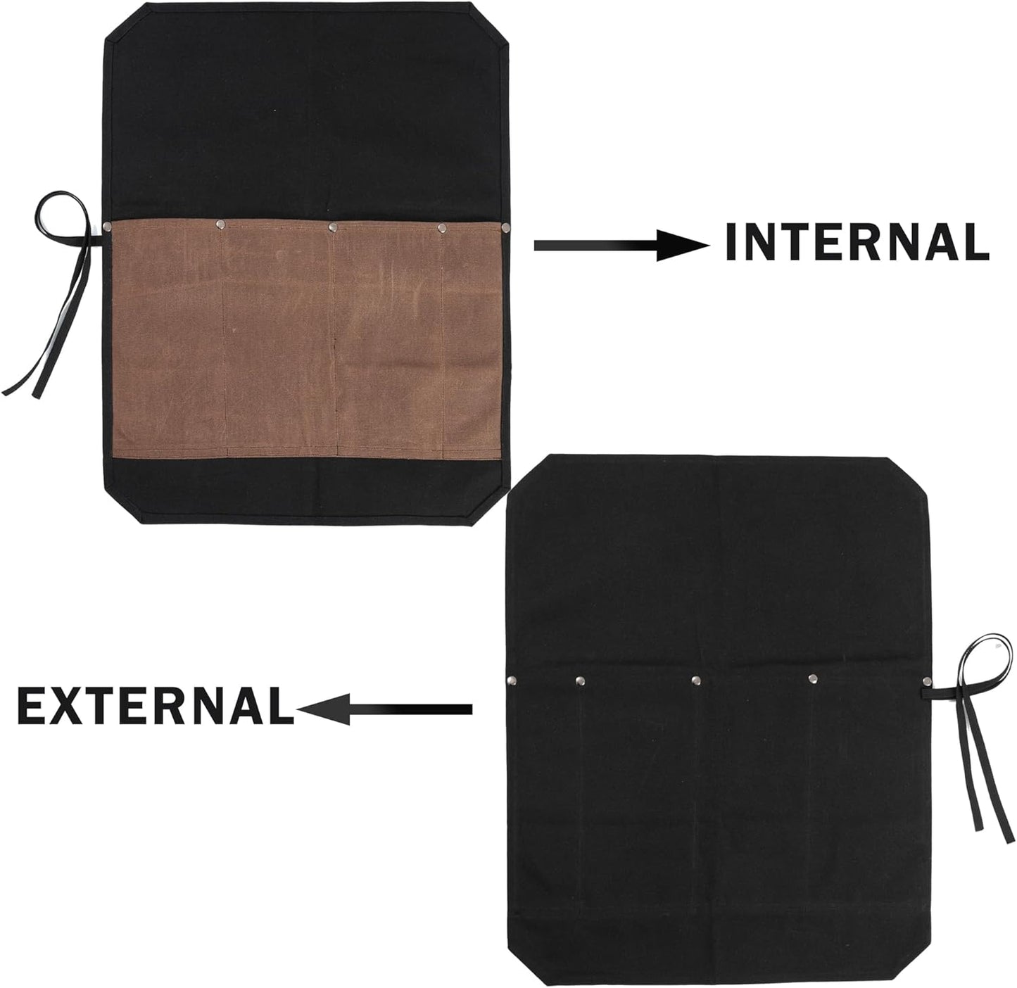 16OZ Waxed Canvas Knife Roll Bag - Heavy Duty Chef Knife Carrier with 4 Slots + Cut-Proof Protection, Stylish Two-Color Design in Brown & Grey for Chefs (20.5" x 16.5")