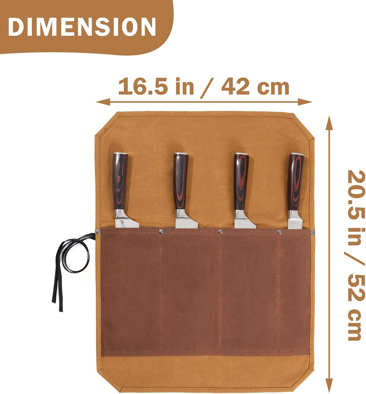 16OZ Waxed Canvas Knife Roll Bag - Heavy Duty Chef Knife Carrier with 4 Slots + Cut-Proof Protection, Stylish Two-Color Design in Brown & Grey for Chefs (20.5" x 16.5")