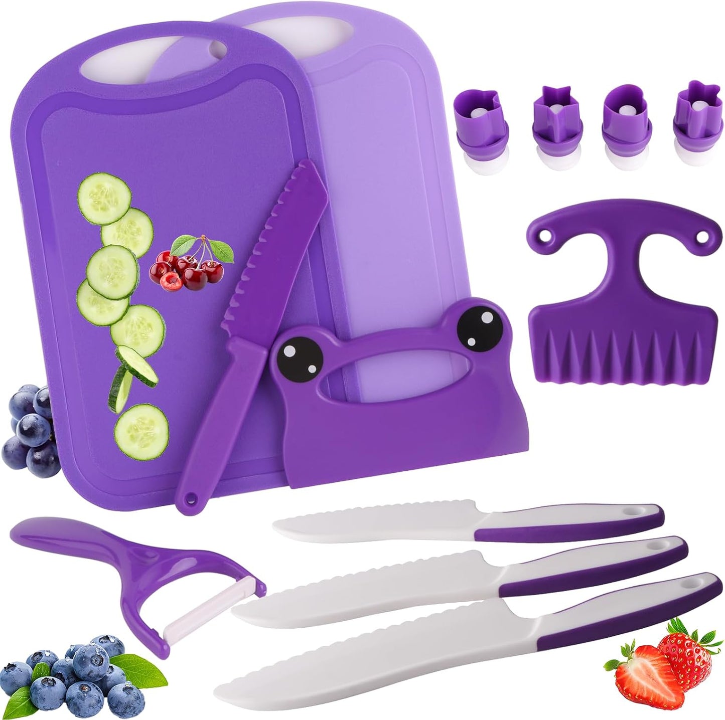 Montessori Kids Knife Set for Real Cooking – Safe Kitchen Tools, Toddler Cooking Toys for Ages 4-10, Birthday Gift for Girls & Boys, Educational Cutting Set
