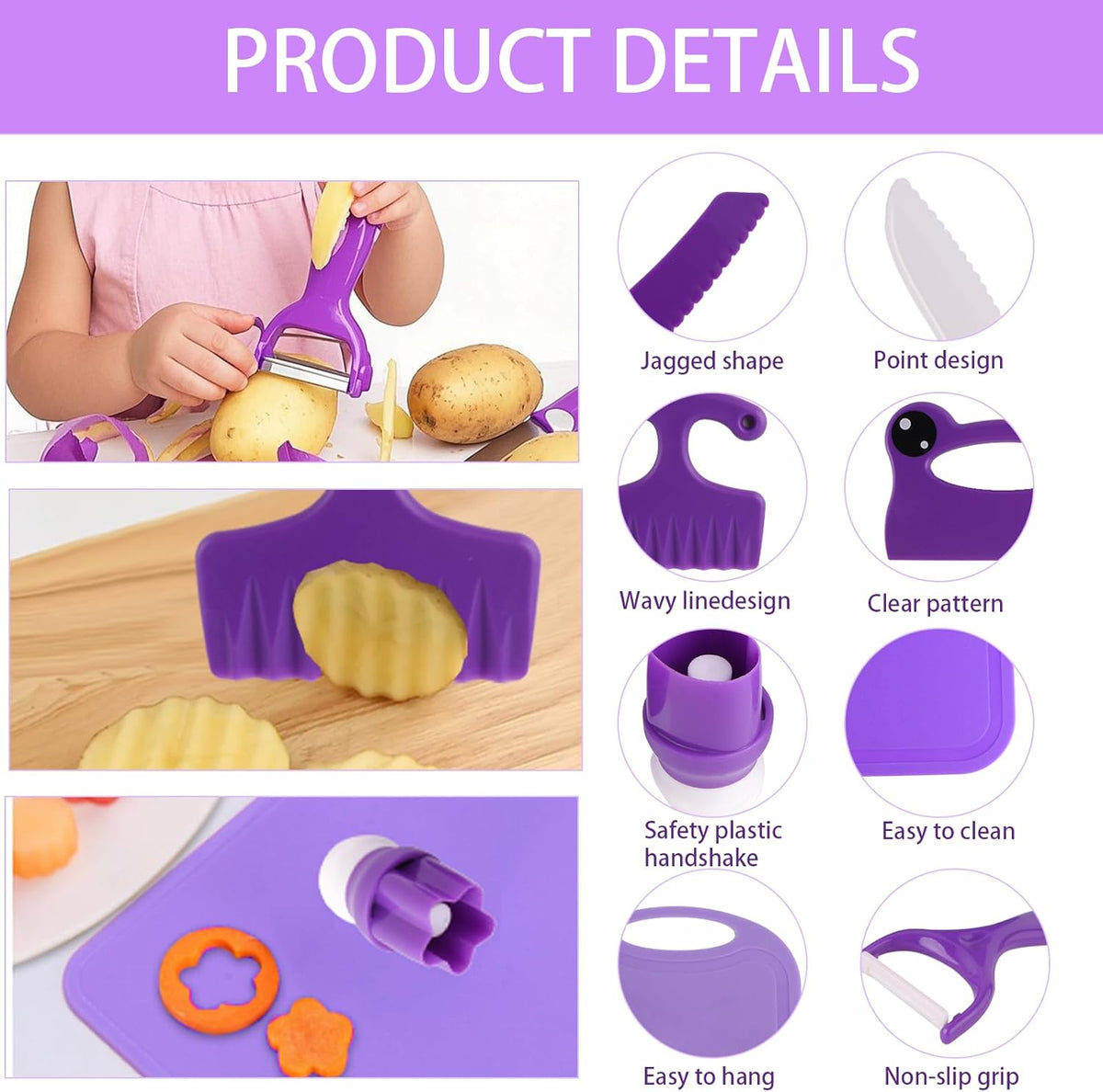 Montessori Kids Knife Set for Real Cooking – Safe Kitchen Tools, Toddler Cooking Toys for Ages 4-10, Birthday Gift for Girls & Boys, Educational Cutting Set