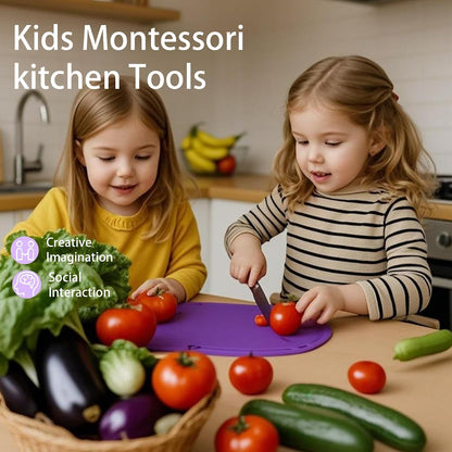 Montessori Kids Knife Set for Real Cooking – Safe Kitchen Tools, Toddler Cooking Toys for Ages 4-10, Birthday Gift for Girls & Boys, Educational Cutting Set
