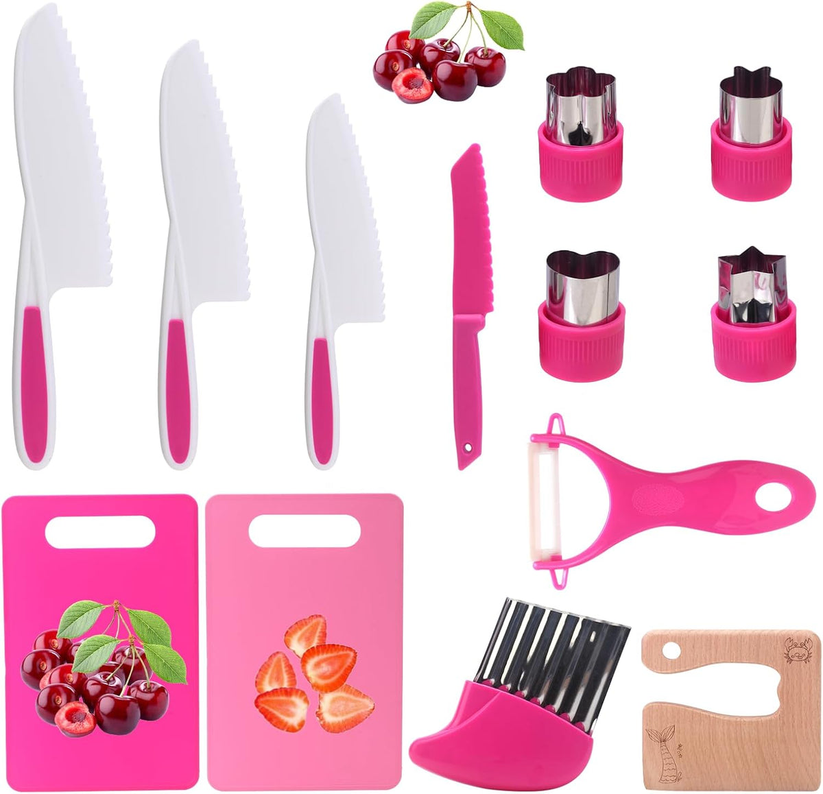 Montessori Kids Knife Set for Real Cooking – Safe Kitchen Tools, Toddler Cooking Toys for Ages 4-10, Birthday Gift for Girls & Boys, Educational Cutting Set