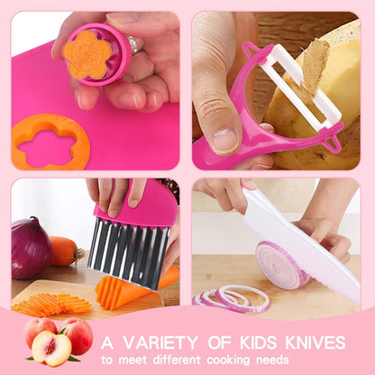 Montessori Kids Knife Set for Real Cooking – Safe Kitchen Tools, Toddler Cooking Toys for Ages 4-10, Birthday Gift for Girls & Boys, Educational Cutting Set