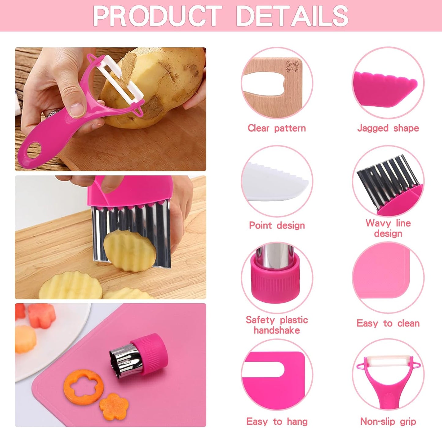 Montessori Kids Knife Set for Real Cooking – Safe Kitchen Tools, Toddler Cooking Toys for Ages 4-10, Birthday Gift for Girls & Boys, Educational Cutting Set