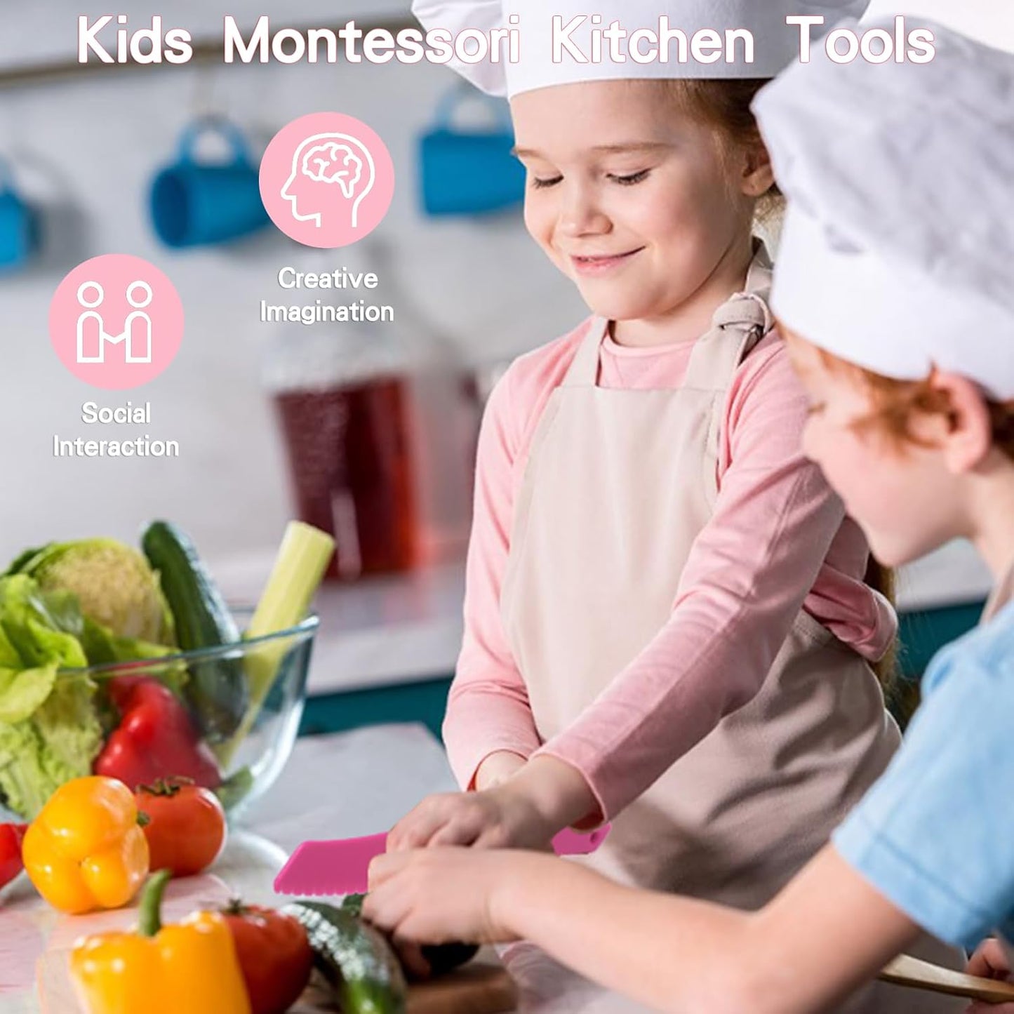 Montessori Kids Knife Set for Real Cooking – Safe Kitchen Tools, Toddler Cooking Toys for Ages 4-10, Birthday Gift for Girls & Boys, Educational Cutting Set