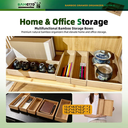 13 Slot V-Shaped Bamboo Drawer Organizer Set of 2 | Cutlery Tray | Silverware & Flatware Organizer | Utensil | Kitchen & Bathroom | Extra Large 19.6"×14.6" & 19.6"×12.4"
