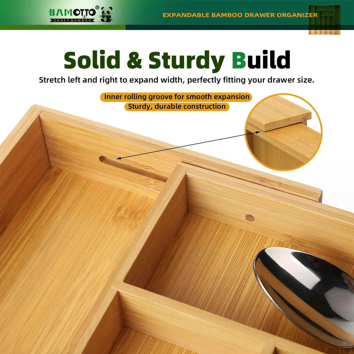 13 Slot V-Shaped Bamboo Drawer Organizer Set of 2 | Cutlery Tray | Silverware & Flatware Organizer | Utensil | Kitchen & Bathroom | Extra Large 19.6"×14.6" & 19.6"×12.4"