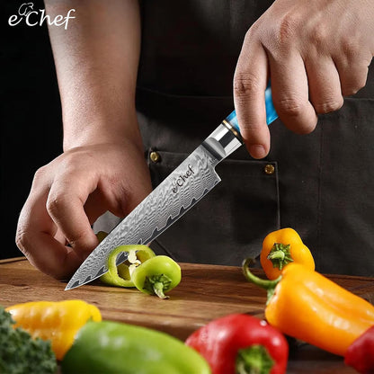 7-inch Santoku Knife, Professional Damascus VG10 Steel Kitchen Chef Knife, Wood Grain Resin Handle, Comes with Gift Box (7.5-inch Santoku knife)