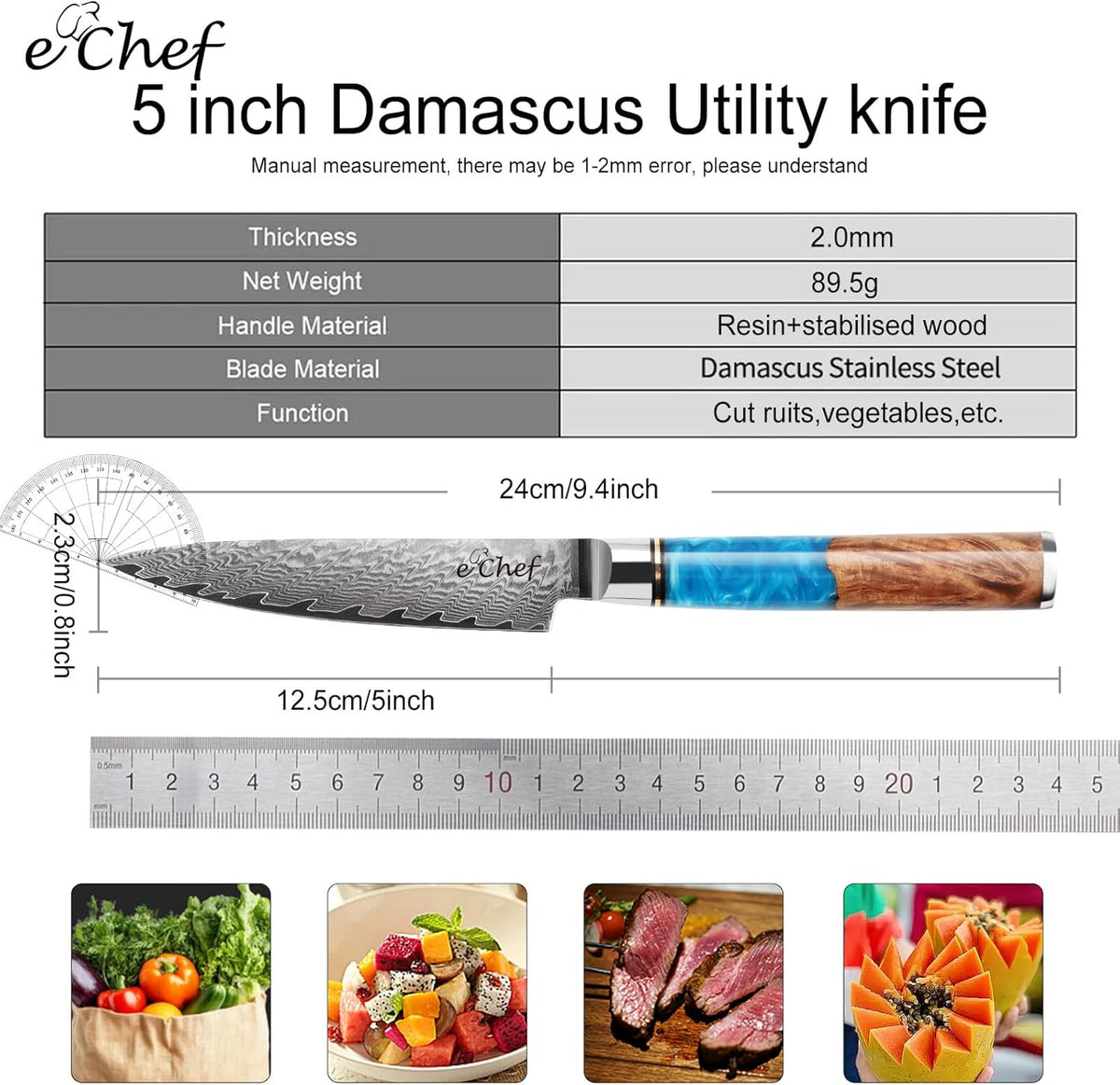 7-inch Santoku Knife, Professional Damascus VG10 Steel Kitchen Chef Knife, Wood Grain Resin Handle, Comes with Gift Box (7.5-inch Santoku knife)