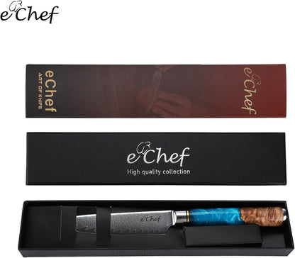 7-inch Santoku Knife, Professional Damascus VG10 Steel Kitchen Chef Knife, Wood Grain Resin Handle, Comes with Gift Box (7.5-inch Santoku knife)