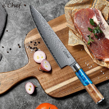 7-inch Santoku Knife, Professional Damascus VG10 Steel Kitchen Chef Knife, Wood Grain Resin Handle, Comes with Gift Box (7.5-inch Santoku knife)