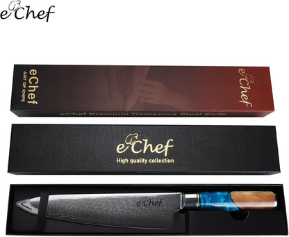 7-inch Santoku Knife, Professional Damascus VG10 Steel Kitchen Chef Knife, Wood Grain Resin Handle, Comes with Gift Box (7.5-inch Santoku knife)