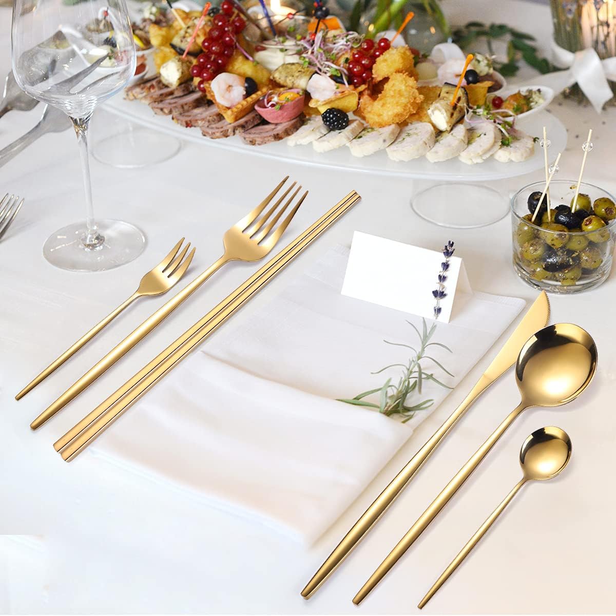 8 Pieces Stainless Steel Flatware Set Portable Reusable Cutlery Set Travel Utensils Set Including Chopsticks Knife Fork Spoon Straws Cleaning Brush Dishwasher Safe (Pink Golden)