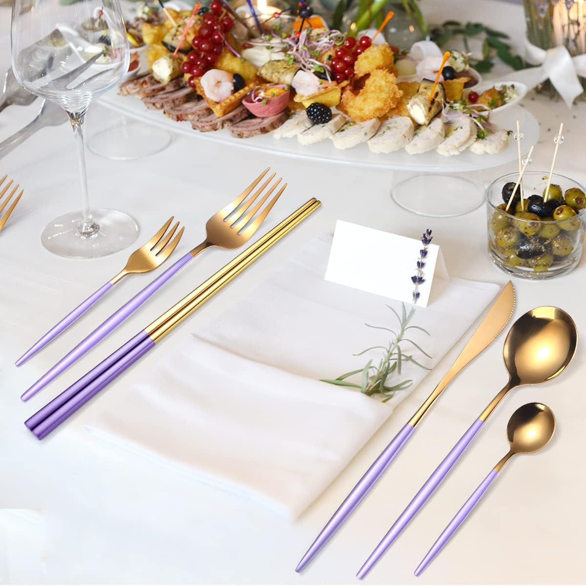 8 Pieces Stainless Steel Flatware Set Portable Reusable Cutlery Set Travel Utensils Set Including Chopsticks Knife Fork Spoon Straws Cleaning Brush Dishwasher Safe (Pink Golden)