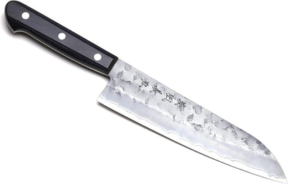 Yoshihiro Stainless Clad Nashiji Ginsan High Carbon Stain Resistant Steel Santoku Multipurpose Knife (7'' (180mm) & Saya)