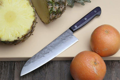 Yoshihiro Stainless Clad Nashiji Ginsan High Carbon Stain Resistant Steel Santoku Multipurpose Knife (7'' (180mm) & Saya)