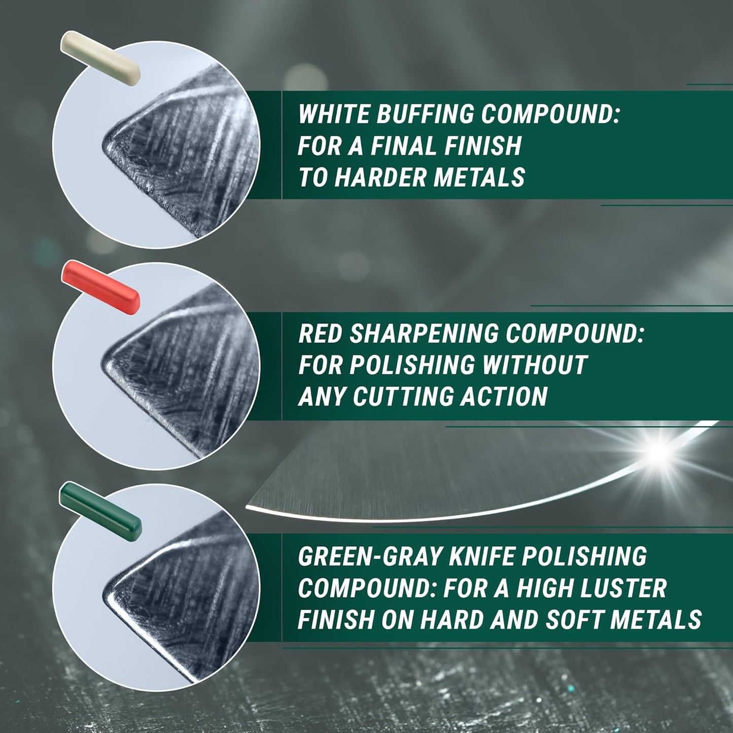 Stropping Compound Kit for Leather Strop - Buffing Compound for Knife Polishing - Red White Green Polishing Compounds P03