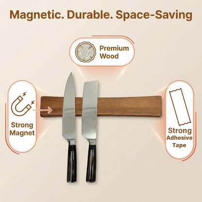 12 Inch Magnetic Knife Strip, Acacia Wood Knife Magnetic Holder | Wall & Refrigerator Mount, No Drilling Adhesive, Strong Magnetic Strip, Kitchen Utensil & Tool Organizer