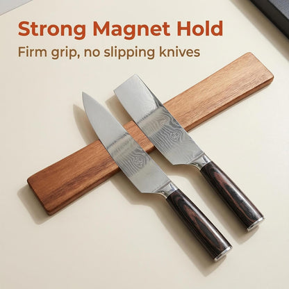12 Inch Magnetic Knife Strip, Acacia Wood Knife Magnetic Holder | Wall & Refrigerator Mount, No Drilling Adhesive, Strong Magnetic Strip, Kitchen Utensil & Tool Organizer