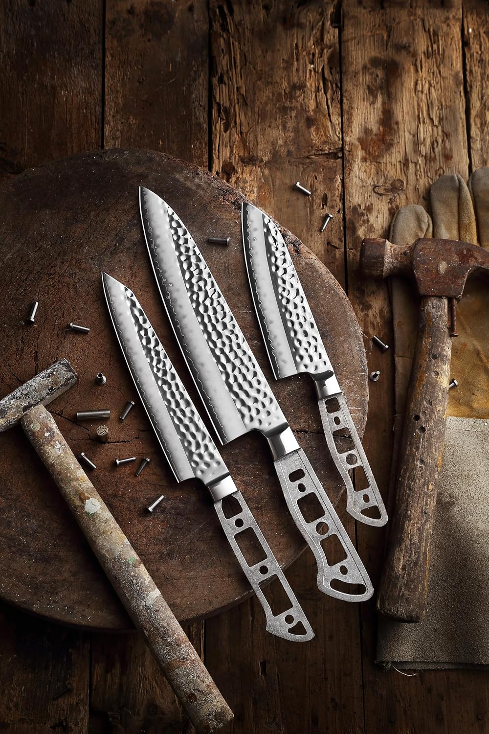 KATSURA Woodworking Project Kit – Japanese Premium AUS 10, Hammered 3-Layer Forged Steel – Classic Style Handle – NO LOGO (6.5-in with 35mm wide blade Petty Utility Chef Knife Blank)