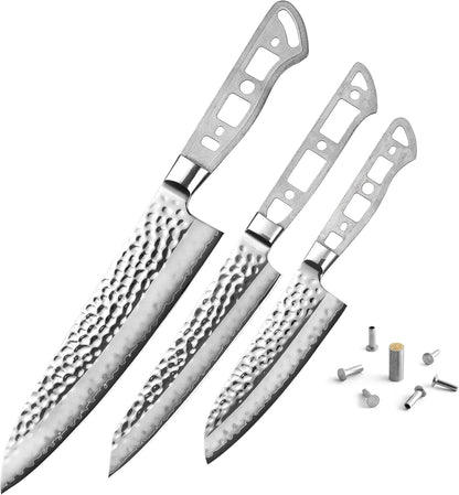 KATSURA Woodworking Project Kit – Japanese Premium AUS 10, Hammered 3-Layer Forged Steel – Classic Style Handle – NO LOGO (6.5-in with 35mm wide blade Petty Utility Chef Knife Blank)
